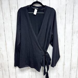 Lane Bryant Sweater Women Size 22/24 Wrap Tie Black Knotted Cardigan V-Front